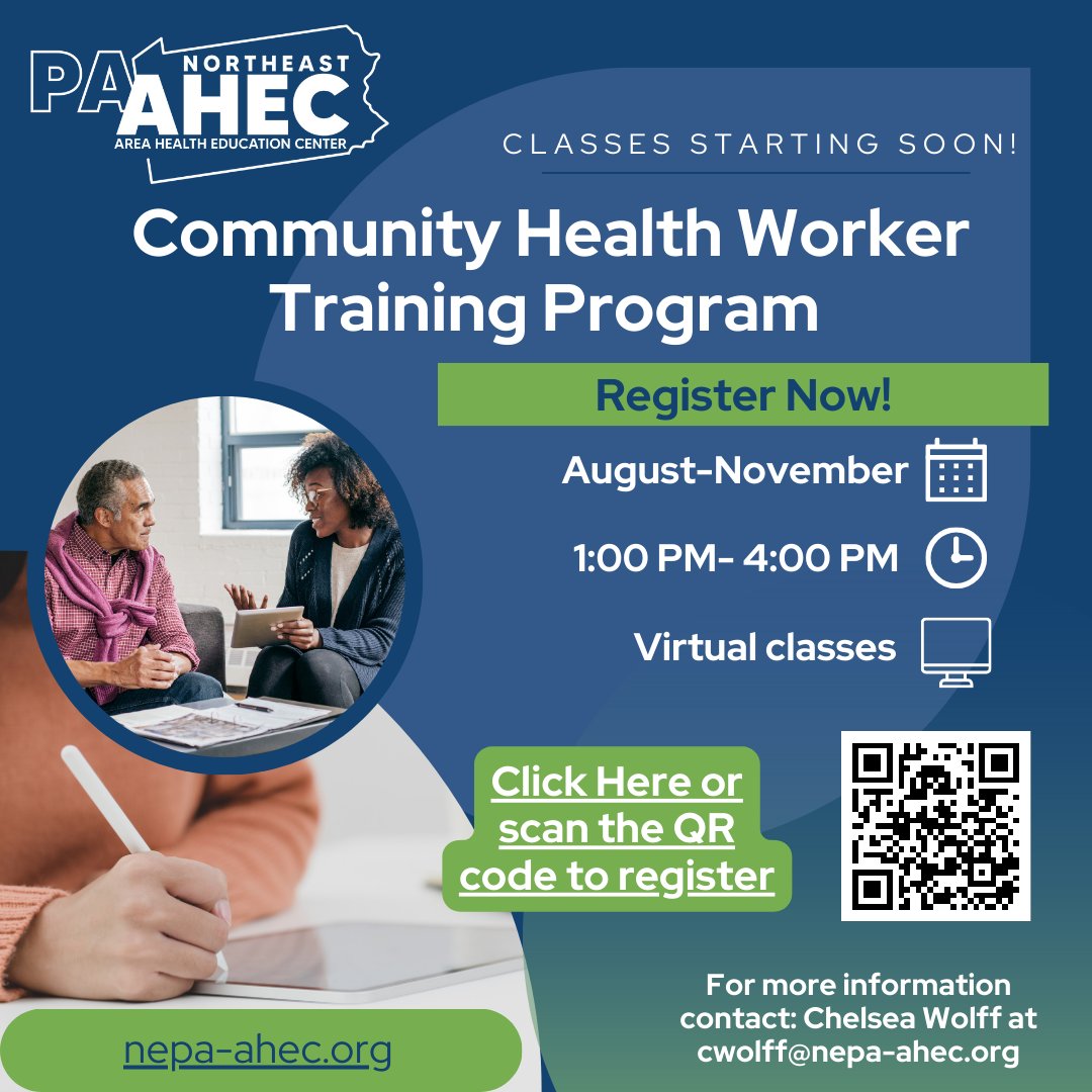 NE_AHEC's tweet photo. Guess what!! We are recruiting for our next Community Health Worker Class! Click the link or scan the QR code to fill out the interest form!

https://t.co/NUiYhNbhRk 

If you have any questions ask Chelsea!

#chw #publichealth #communityhealth  #workforcedevelopment https://t.co/j0wIDTUUn7