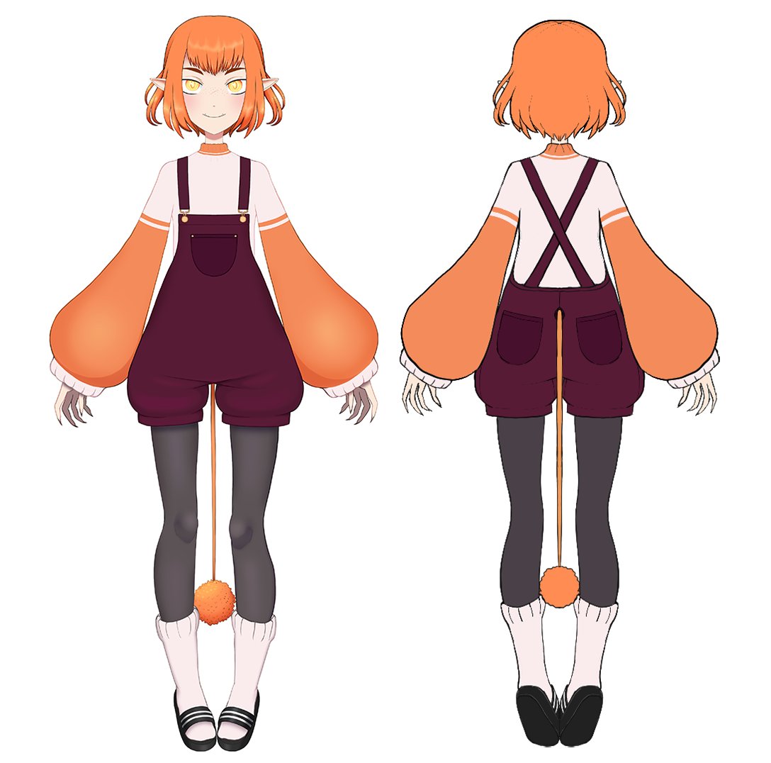AlmaKuzuri's tweet photo. I finally made a reference sheet for my new design🍂

---
#cavegallery #Vtuber #FINtuber https://t.co/zsBfPpgy0Z