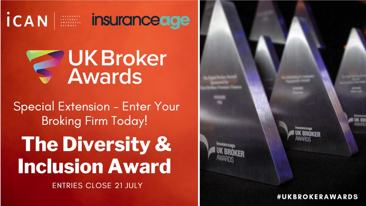 🏆 Calling all brokers! 

The UK Broker Awards are back! Celebrate the best in the profession during UK Broker Week. Nominate your firm now for the Diversity &amp; Inclusion Award. Entries close 21 July. Link in comments! 

#UKBrokerAwards #DiversityAndInclusion
