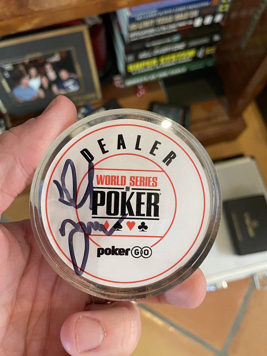 How awesome is the <a href="/PokerGO/">PokerGO</a> podcast crew?!? Thanks to <a href="/Donnie_Peters/">Donnie Peters 🍕</a> and @tRaMSt0p for the amazing dealer button signed by <a href="/RealKidPoker/">Daniel Negreanu</a> as my prize for a review! #LEGENDS #wsop2023