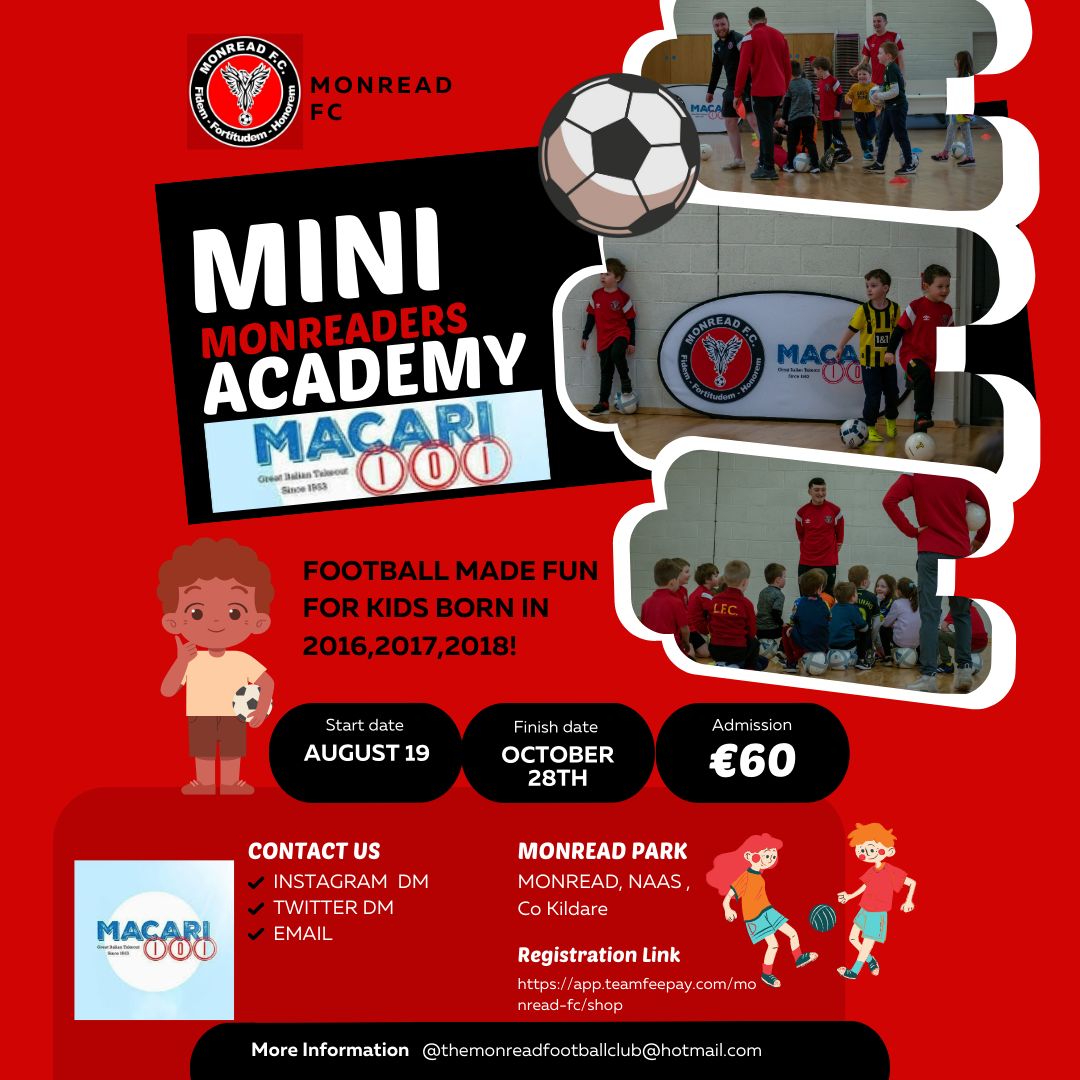 The Mini Monreader Academy in association with Macari 101 is back again for a new term for kids born 2016, 2017 and 2018. 

Please contact us today about registering your child. 

We look forward to seeing you guys very soon. 

🔴⚫🔴⚫