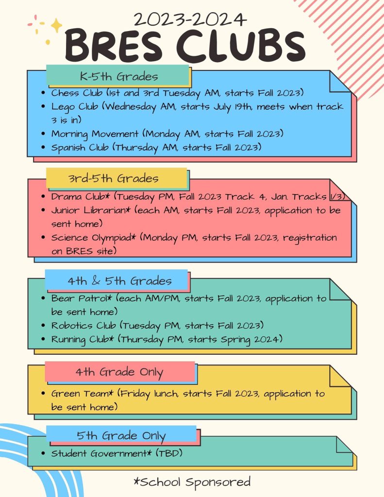 One of our favorite things about Brassfield are our awesome Clubs! There is something for everyone. Many of our clubs are run by parent volunteers. If you are interested in starting a new club, or if you have any questions, please email BRESEnrichment1@gmail.com