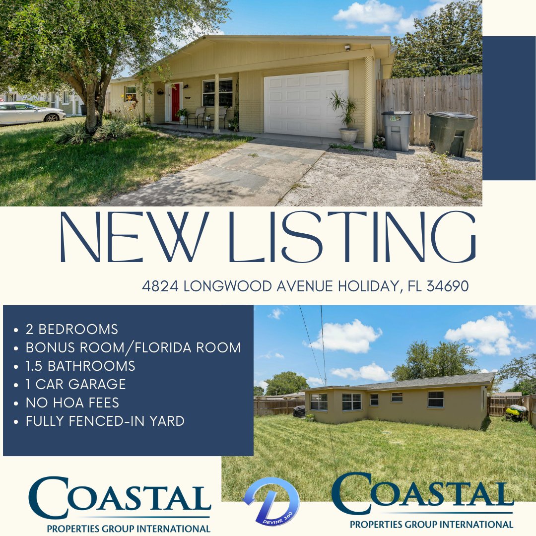 devine360team's tweet photo. New Listing ✨🏡 

📍 4824 Longwood Avenue Holiday, Florida 34690

Get in Touch!
Bill@DeVine360.com
Christina@DeVine360.com
(727) 741-7779
https://t.co/OQsb255t2W

#HolidayFlorida #TheDeVine360Team #PascoCountyRealEstate #BillAndChristinaDeVine #NewListing https://t.co/WC70apfihY