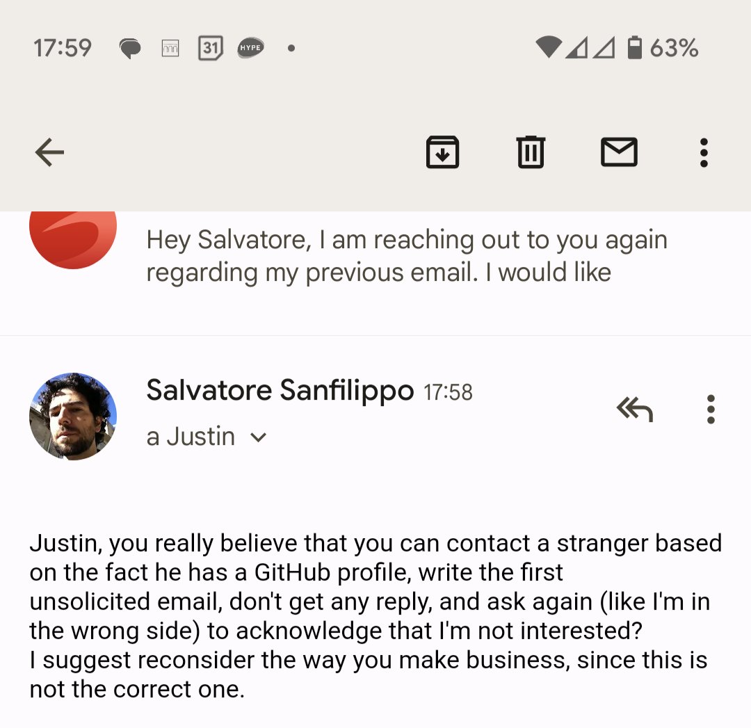 antirez's tweet photo. Recruiters. https://t.co/ro2wcFAjJ2