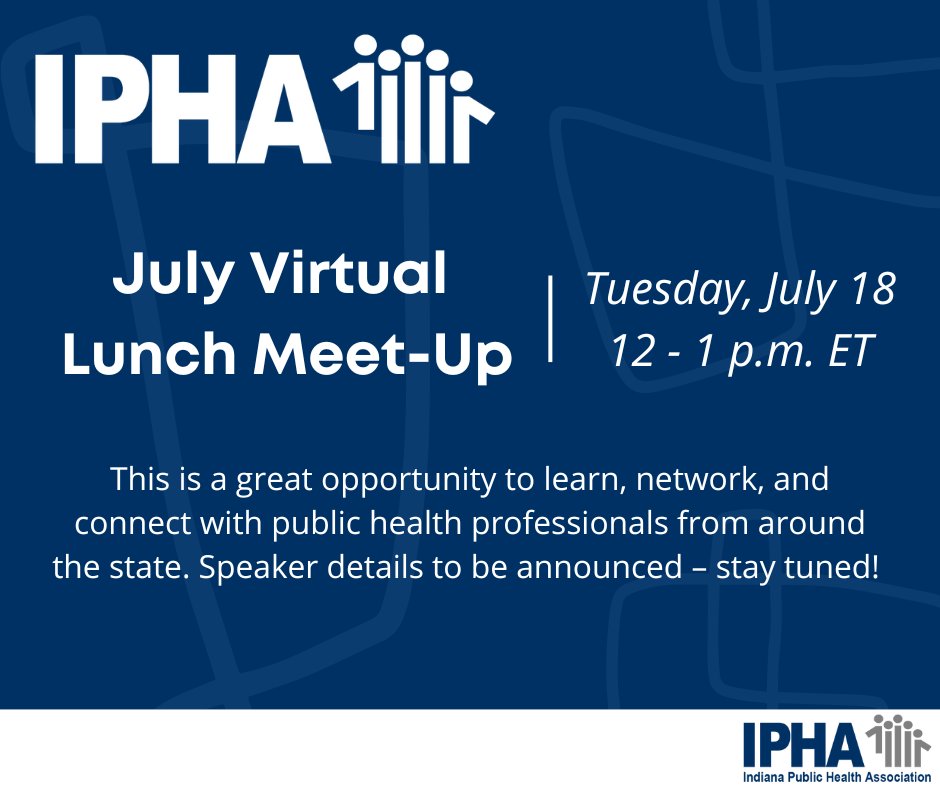 Join us on Tuesday, July 18th at 12-1 PM ET for our Virtual Lunch Meet-Up! This is a great opportunity to learn, network, and connect with public health professionals from around the state. Speaker details to be announced – stay tuned! 
Register Here: conta.cc/3Nex5XV