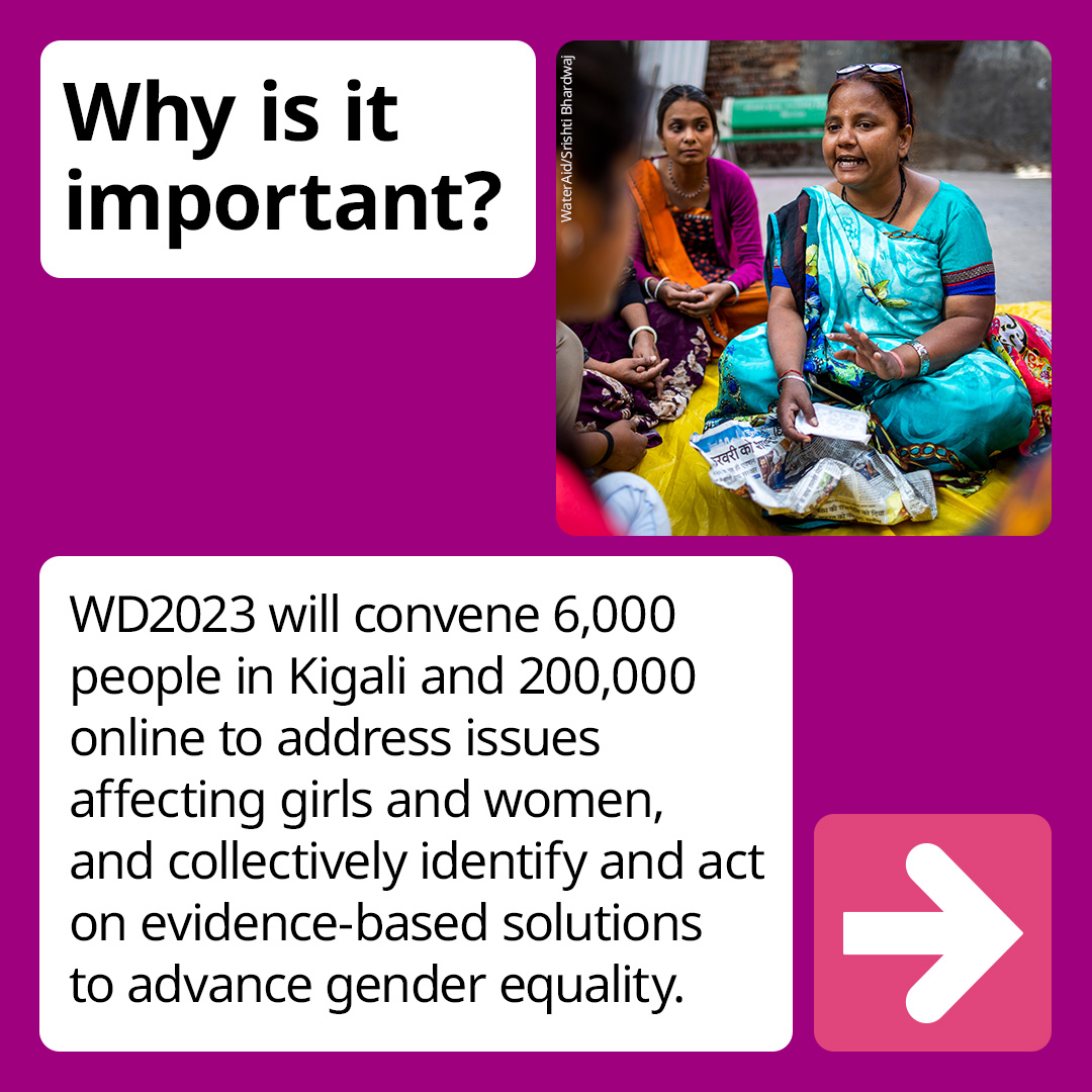 wateraid's tweet photo. .@WomenDeliver starts next week in Kigali, Rwanda. 

Scroll through our handy guide to learn more about the conference, and read about how we're getting involved here ➡️ https://t.co/1EMXJGsivd

#WD2023 #GenderEquality https://t.co/EFPqzu63sE