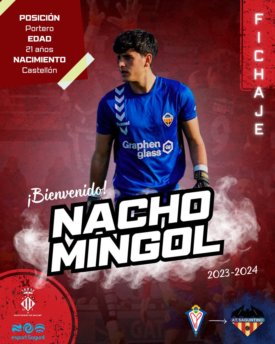 AtcoSaguntino's tweet photo. ✍🏼 𝐅𝐈𝐂𝐇𝐀𝐉𝐄

𝑵𝒂𝒄𝒉𝒐 𝑴𝒊𝒏𝒈𝒐𝒍 (@nmingol01) es el tercer fichaje del #AtléticoSaguntino para la temporada 23/24. ❤️💙⚔️

🔙 @DonOctavioCP, @CD_Almazora, @CfsanpedroCf, @FundAlbinegra

¡¡Bienvenido a Sagunto, Nacho!! 💪🏼

🔗 https://t.co/3LGscwpem3 https://t.co/U2PGWKKhvh
