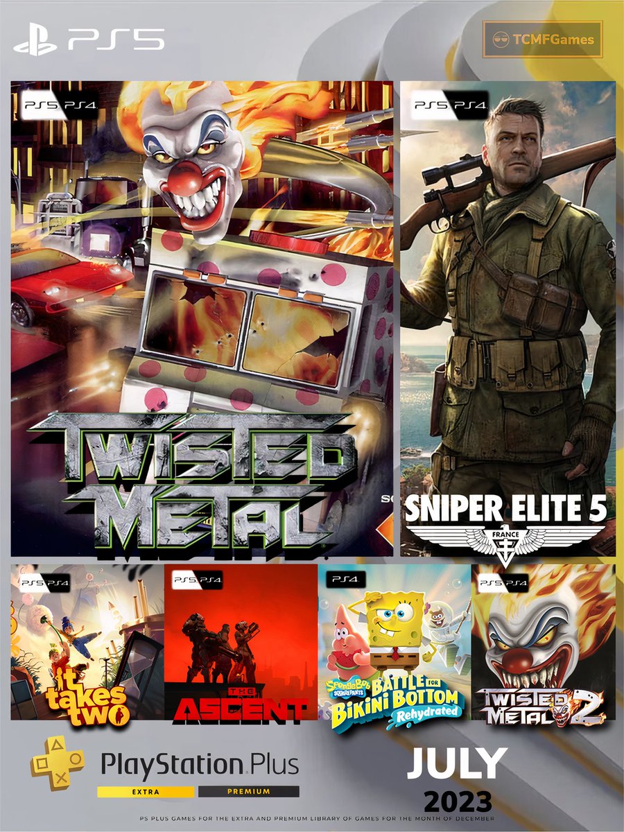 PS Plus Extra e Deluxe Julho 2023: It Takes Two, Sniper Elite 5, Twisted  Metal e mais - PSX Brasil