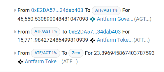 antfarmfinance's tweet photo. Someone dumped 40k AGT (~$2000) on the ATF/AGT 1% pool that has around $40,000 liquidity, moving the pool's price for more than 15%. https://t.co/kSnUL5GfWT