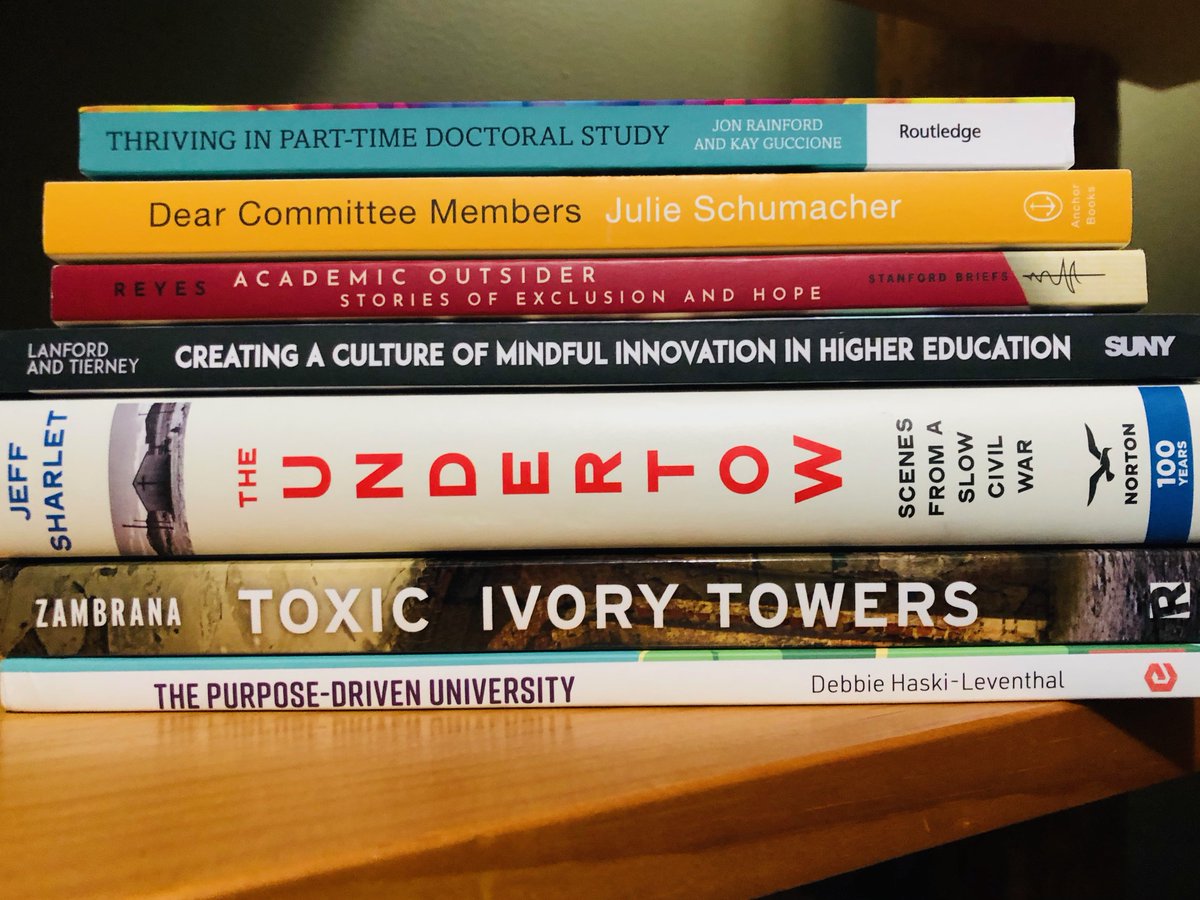 Additions to the #HigherEd library for June were topics on innovation, graduate education, organizational mission, marginalized workers, &amp; US politics w/ works by: <a href="/DebbieHaski/">Debbie Haski-Leventhal</a> <a href="/zambrana_enid/">Ruth Enid Zambrana</a> <a href="/JeffSharlet/">Jeff Sharlet</a> @victoriadreyes @DrLanford <a href="/TierneyBill/">Bill Tierney</a> <a href="/JonRainford/">Dr Jon Rainford</a> <a href="/kayguccione/">Kay Guccione's abandoned account</a> &amp; others.