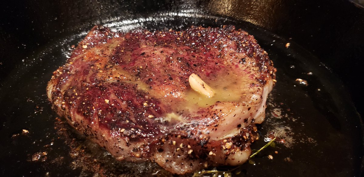 joanncreek_'s tweet photo. Shared this fantastic ribeye from @MitchellBeef bought at the farmers market last weekend. 
I like to cook my vegetables in the steak juices as the steak rests.
Recrisped the blue oysters and leftover corn, zucchini &amp; onions. Over French sorrel. 
Amazing! https://t.co/qDu2f4WZuW