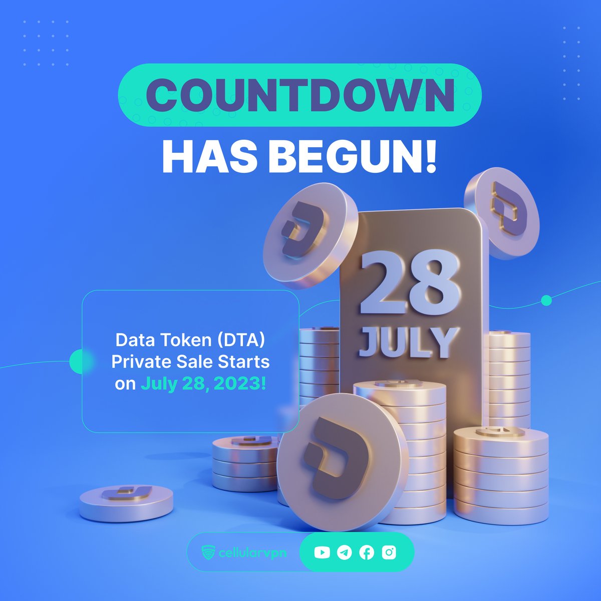 cellularvpn's tweet photo. 🚀 Exciting News! 🚀

🔥 Data Token (DTA) Private Sale Starts on July 28, 2023! 🔥

Are you ready to be a part of the future of data sharing and earn while you share your internet connection?  Join us in our private sale and become an early investor in the Data Token (DTA) project!

📱 With our mobile app, you can connect your phone to the internet and become a proxy provider, earning Data Tokens (DTA) while others use your service.

💰 Data Token (DTA) will be the currency of our groundbreaking platform, allowing seamless and secure transactions within the ecosystem.

🔒 Don't miss out on this exclusive opportunity! Participate in our private sale to secure your allocation of Data Tokens (DTA) before they hit the public market.

📆 Private Sale Date: July 28, 2023

🌐 Learn more about Data Token (DTA) and join our private sale: https://t.co/S1zKala1zQ

✨ Be a pioneer in the world of data sharing and start earning with Data Token (DTA) today!
#cellularvpn #vpn #dta