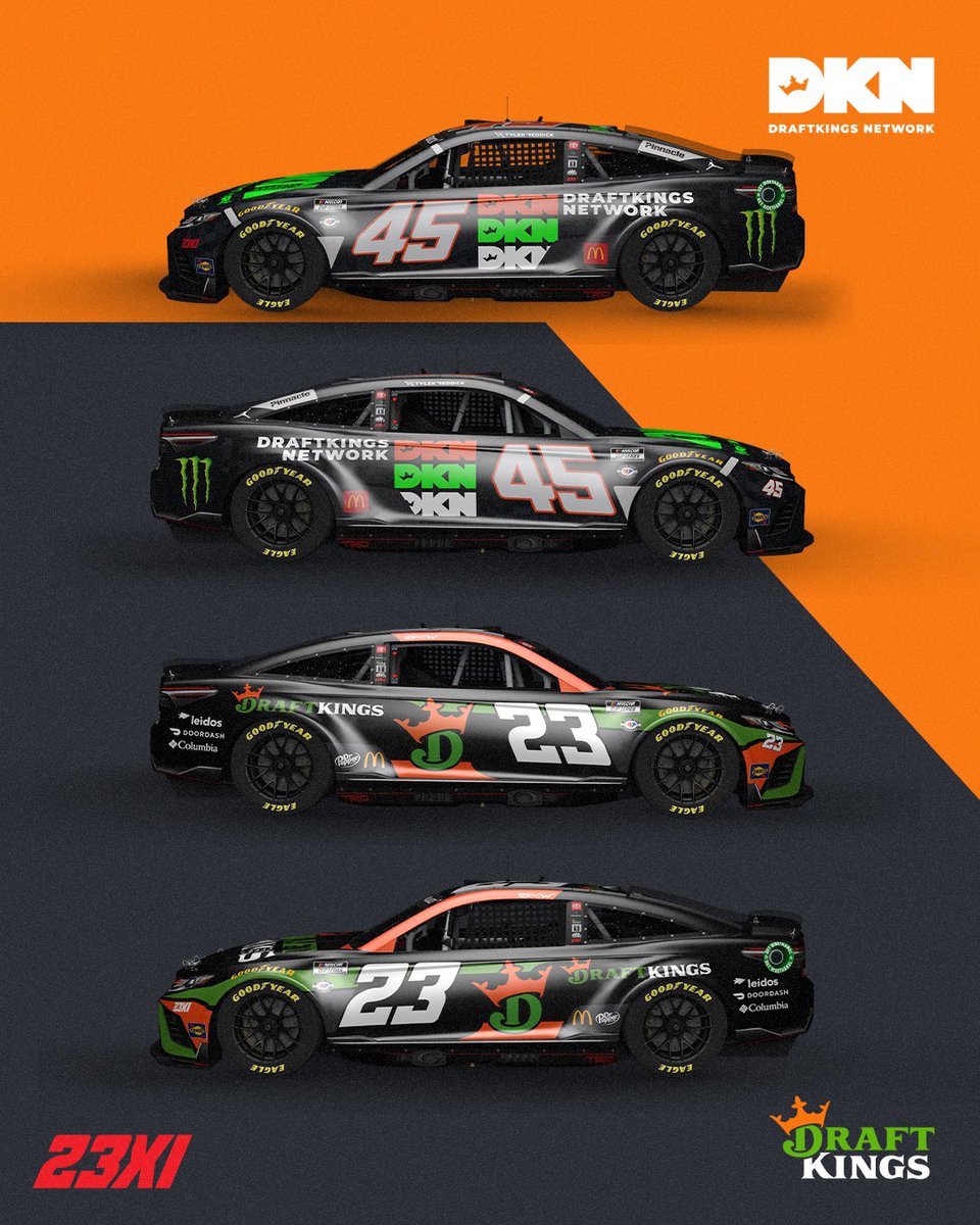 23XIRacing's tweet photo. 2 @DraftKings cars = double the fun at @NHMS. 😎
 
@BubbaWallace and @TylerReddick are set to hit the track this weekend in the DraftKings No. 23 Toyota Camry TRD and the new No. 45 @DKNetwork Toyota Camry TRD. https://t.co/qosnx2OPD9