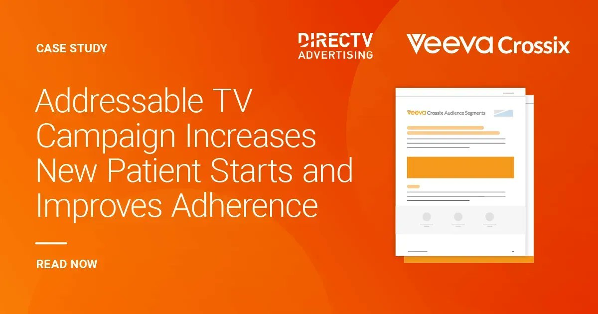 digitalhealthco's tweet photo. @DIRECTV Advertising and @veevasystems partnered to leverage audience segments for an unbranded disease awareness campaign, delivering a 25% life in new patient starts. Download the case study to see what made this campaign so successful. https://t.co/G6slJ03Tjy #digitalhealth https://t.co/QfpD25HExO