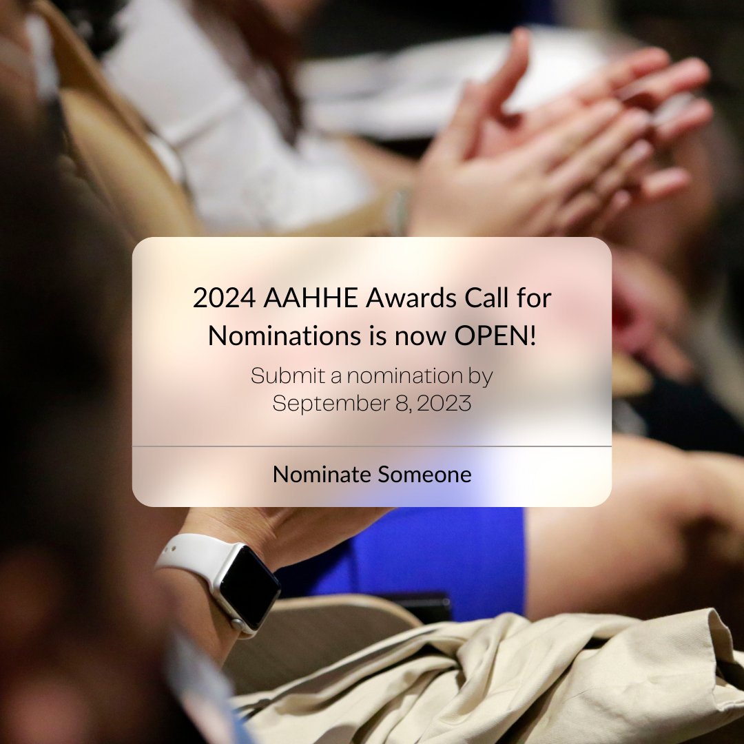 The annual AAHHE Awards honor individuals who, through their expertise, energy, productivity, and contributions, have advocated, supported, and championed post-secondary education or careers in higher ed in the Hispanic community. Learn more &amp; nominate at aahhe.memberclicks.net/2024-awards-ca…