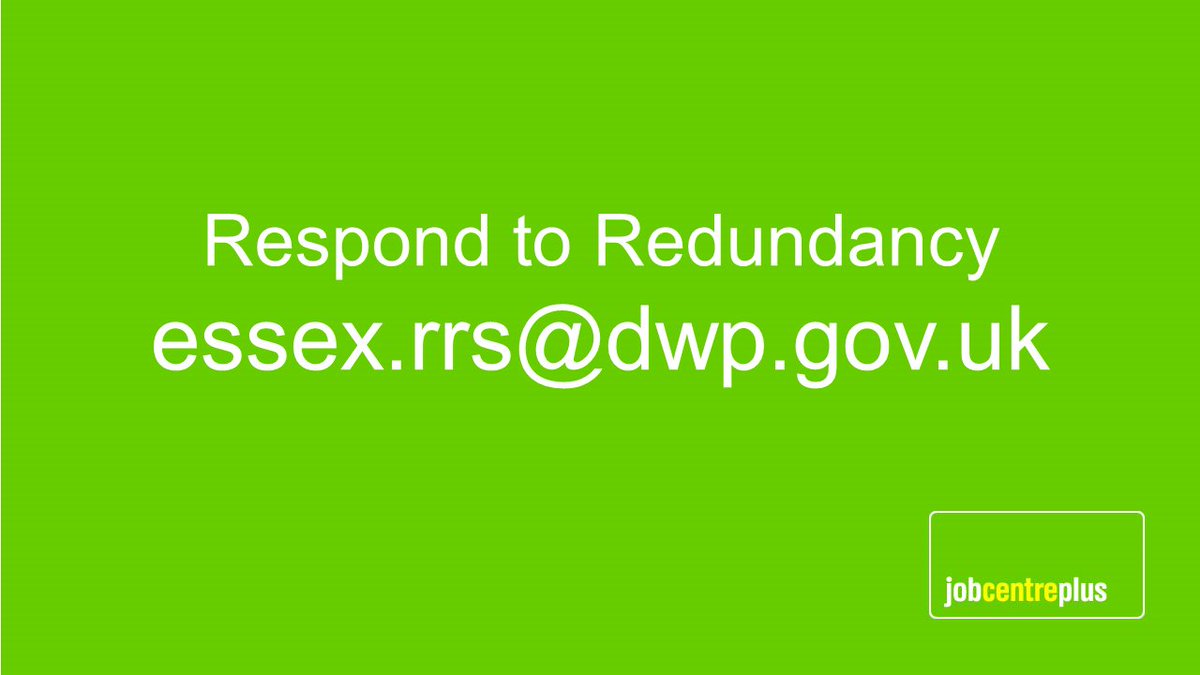 Do you live in #Essex? Are you being made redundant, or have been within the last 13 weeks? 

The Essex RRS Team may be able to help you into alternative employment and can help you find the right training and learn new skills
 
Contact them at the email below  👇