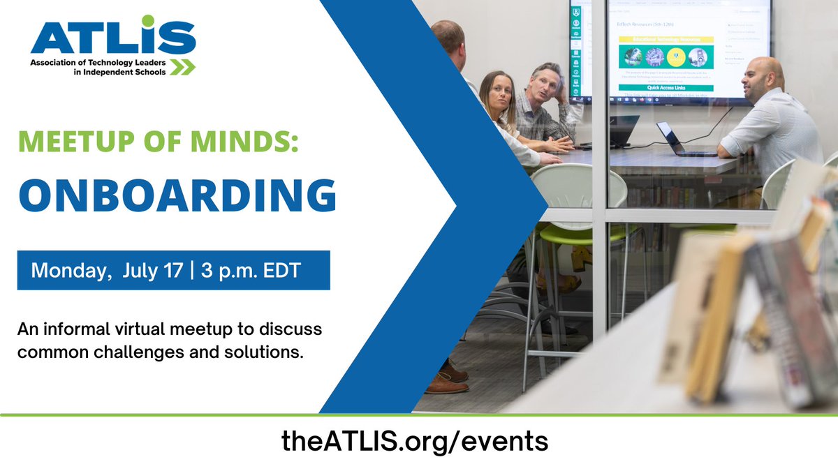 Register for our free virtual meetup with fellow K-12 #independentschool technology leaders next week to discuss best practices for onboarding new employees into their technology teams. theatlis.org/events/EventDe…