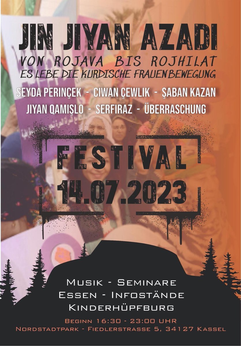 NckKassel's tweet photo. Programm für Freitag: 

Beginnen tun wir mit unseren Seminaren 

16.30Uhr Aktuell Lage Rojava/Rojhilat 
17:15 Uhr Die Verteidigerinnen der Parole Jin Jiyan Azadi 

Danach Abendprogramm mit Musik, Tänzen  und gutem Essen

Wir freuen uns auf euch! https://t.co/69kkUVSBn2