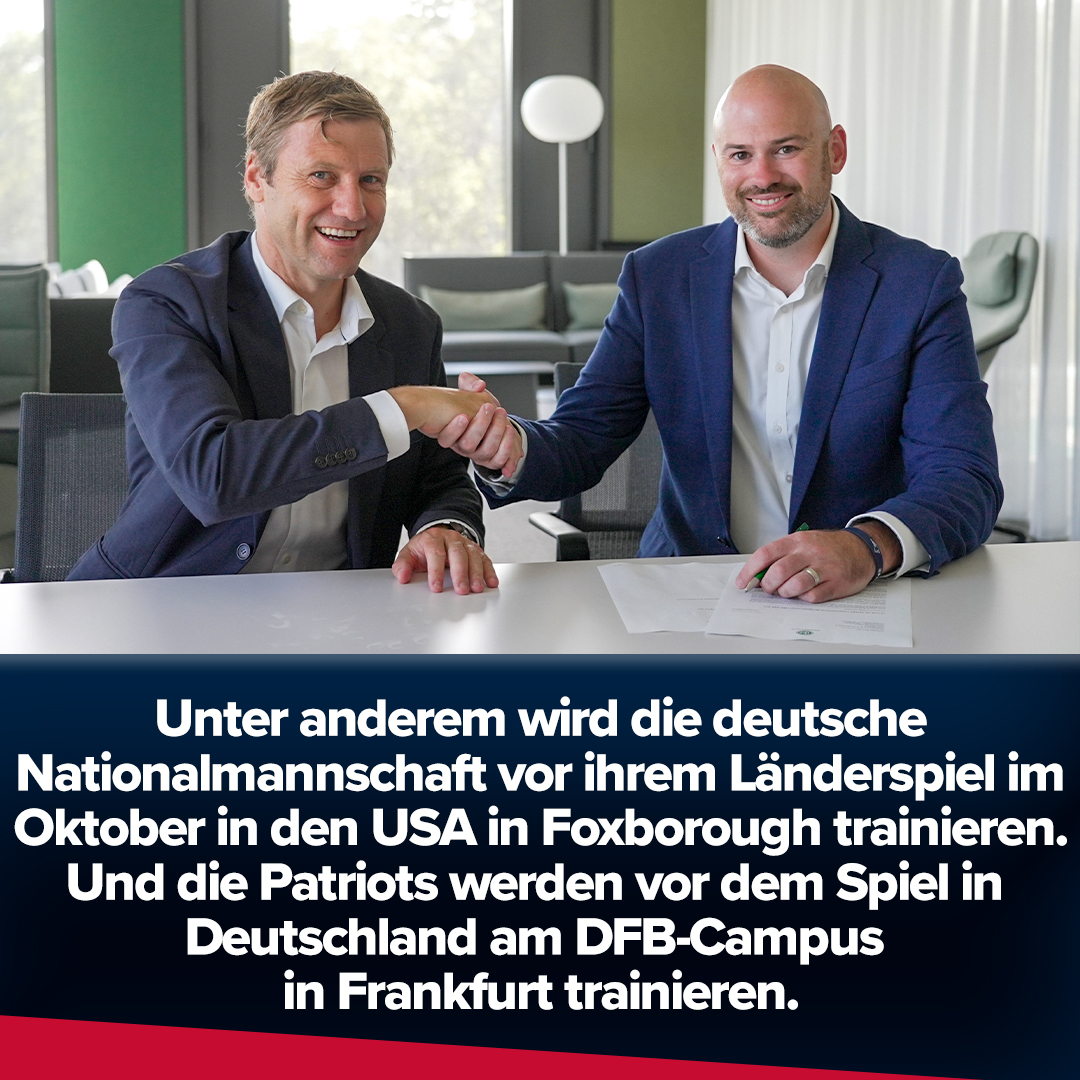🤝 <a href="/DFB/">DFB (Verband)</a>. Die Patriots und der DFB arbeiten ab sofort zusammen! Wir freuen uns auf die Zusammenarbeit mit dem Deutschen Fussball-Bund.