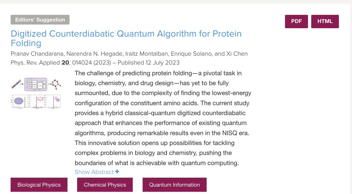 Xi Chen (@xichen_sta) on Twitter photo Our paper “Digitized Counterdiabatic Quantum Algorithm for Protein Folding” today published. journals.aps.org/prapplied/abst… <a href="/PhysRevApplied/">Physical Review Applied</a> congrats <a href="/pranav_xd/">Pranav Chandarana</a> <a href="/NquireC/">NQUIRE Center</a> and nice collaboration with <a href="/NarendraHegade/">Narendra Hegade</a> <a href="/KikeSolanoPhys/">Enrique Solano</a> <a href="/KipuQuantum/">Kipu Quantum</a> @ehuscientia <a href="/ryc_upvehu/">Ramón y Cajal @ UPV/EHU</a> <a href="/OpenSuperQPlus/">OpenSuperQPlus</a> Our paper “Digitized Counterdiabatic Quantum Algorithm for Protein Folding” today published. journals.aps.org/prapplied/abst… <a href="/PhysRevApplied/">Physical Review Applied</a> congrats <a href="/pranav_xd/">Pranav Chandarana</a> <a href="/NquireC/">NQUIRE Center</a> and nice collaboration with <a href="/NarendraHegade/">Narendra Hegade</a> <a href="/KikeSolanoPhys/">Enrique Solano</a> <a href="/KipuQuantum/">Kipu Quantum</a> @ehuscientia <a href="/ryc_upvehu/">Ramón y Cajal @ UPV/EHU</a> <a href="/OpenSuperQPlus/">OpenSuperQPlus</a>