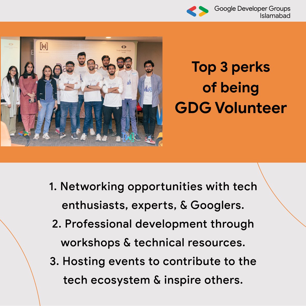 Here is why you need to become a GDG Volunteer!✨

Register now to become one!

🔗forms.gle/qWyT9Gz8D3872F…

#gdgislambad #hiringvolunteers
