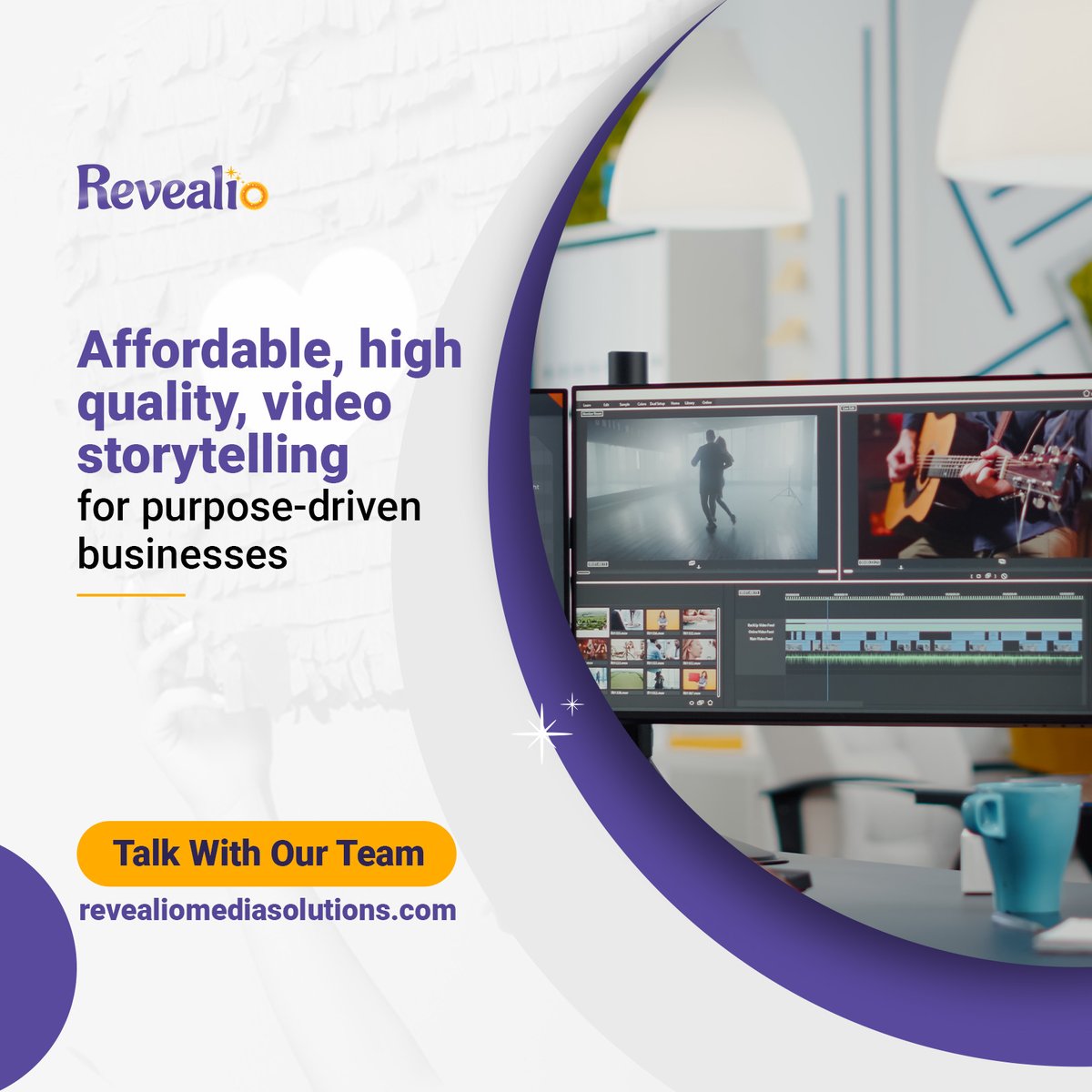 Your message matters, share it with the world now!

REVEALiO offers affordable, high quality videos for businesses.

#video #story #videostorytelling #smallbusinessvideo #nonprofitvideo #purposedriven #innovativestorytelling #revealio #uniquebusiness #storytelling #shortvideo