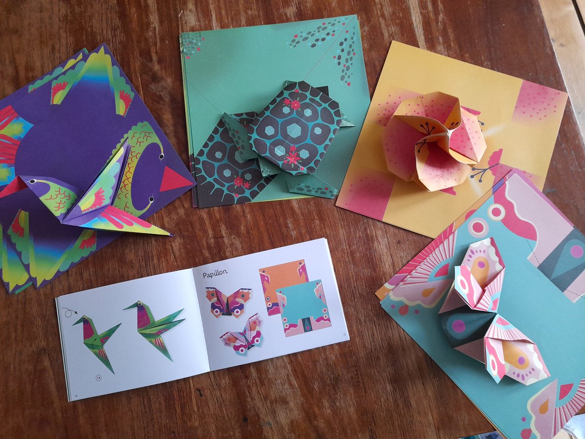 stoddart62's tweet photo. A bit damp this afternoon so trying to master origami again between the showers for a new school display. This kit is supposed to be for 7-12 year olds! Well seen I am no longer in that age bracket as I am struggling with some of the folds!🤣🙄😉🤷‍♀️ https://t.co/n6CegK2Pvv