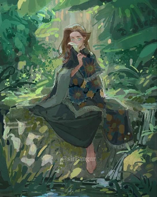 I started this traditional piece without any sketch, but soon realised I do need some guidance for the colors   so I did this overpaint in CSP.Summer time makes me want to draw a lot of lush greenery~ 