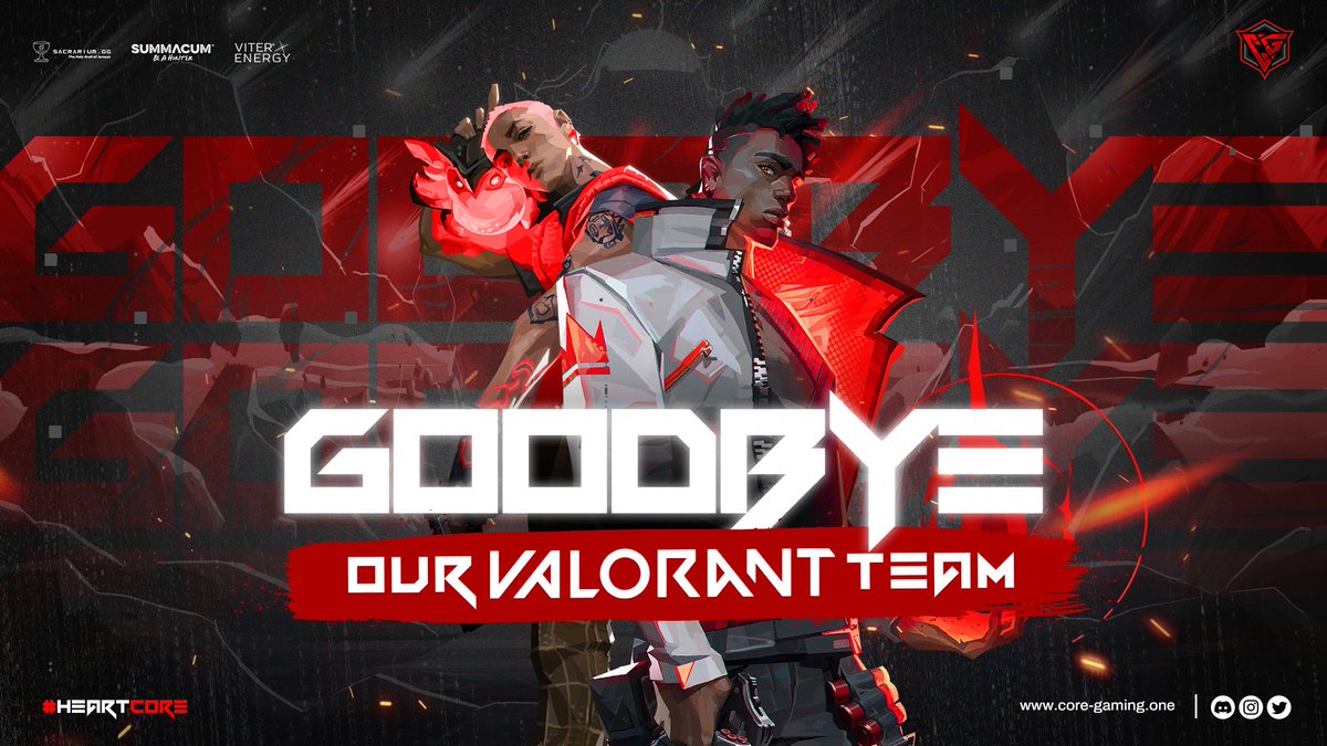 Hereby we say goodbye to our Core Gaming Red Team, it was a great time with you, we wish you good luck and health on the way. 

🇨🇿Logic
🇨🇿Smart99
🇨🇿Bleskajz
🇨🇿Pepis
🇨🇿Dżendis

#HeartCore #CoreUprise #goodbye #esport #valorant #valorantesport