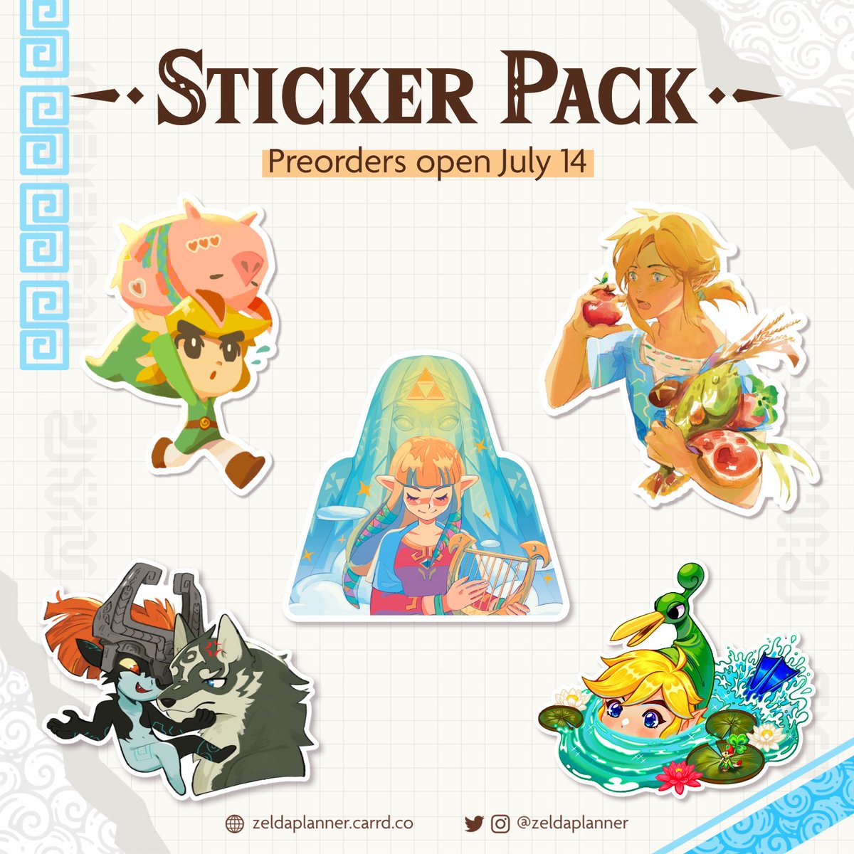 A Year in Hyrule (@zeldaplanner) on Twitter photo 🔷2 Days until preorders open🔷
You can never have too many stickers! Add this sticker pack to any pre-made bundle for only $5.
<a href="/a1paquita/">Alpaquita 🌟</a>/<a href="/mixotito/">Mich 🐙 Mixotito @ zelda planner</a> (TWW), <a href="/meifkoii/">fer 🎏</a> (SS), <a href="/synnaley/">Synnaley</a> (BotW), <a href="/Watkinimation/">Watty</a> (TP), <a href="/_mochiwei/">Whit☀️Wei ⭐️Looking For Representation⭐️</a> (TMC)
PREORDERS OPEN ON
🗓️ July 14, 12:00 PM EDT 🔷2 Days until preorders open🔷
You can never have too many stickers! Add this sticker pack to any pre-made bundle for only $5.
<a href="/a1paquita/">Alpaquita 🌟</a>/<a href="/mixotito/">Mich 🐙 Mixotito @ zelda planner</a> (TWW), <a href="/meifkoii/">fer 🎏</a> (SS), <a href="/synnaley/">Synnaley</a> (BotW), <a href="/Watkinimation/">Watty</a> (TP), <a href="/_mochiwei/">Whit☀️Wei ⭐️Looking For Representation⭐️</a> (TMC)
PREORDERS OPEN ON
🗓️ July 14, 12:00 PM EDT