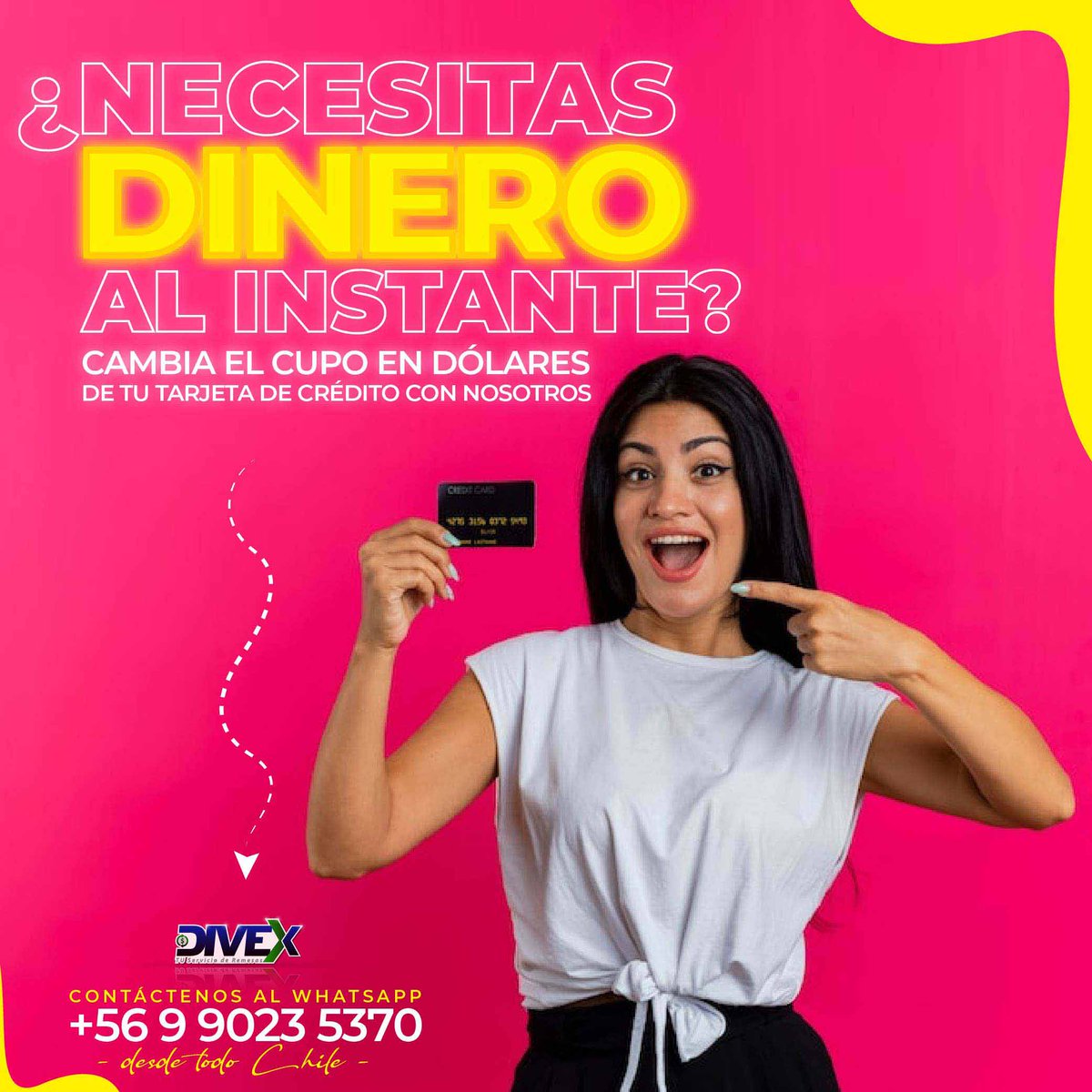 DivexRemesas's tweet photo. Esta mitad de semana en @DivexRemesas  te ofrecemos el mejor servicio para cambiar tu cupo en dólares de tu tarjeta de crédito por pesos chilenos de manera rápida y segura. Contacta ya con nosotros y solicita más información sobre nuestros servicios.
.
📱 +56 9 9023 5370 https://t.co/rgwwskkZSb