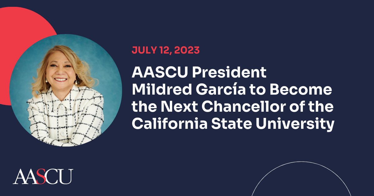 AASCU's tweet image. AASCU @PresMillieG has been appointed the 11th chancellor of @calstate. Just as she was the first Latina to lead one of the six presidential #highered  associations in D.C., @PresMillieG becomes the first Latina appointed to lead the CSU. Read more.  tinyurl.com/mrya3hdn