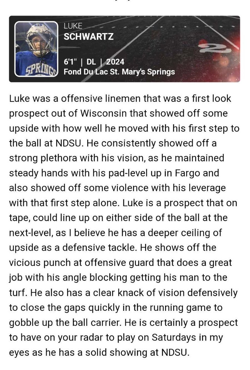 lukeschwartz62's tweet photo. Thanks @NWahlScouting for the write up!

@PrepRedzoneWI https://t.co/2rQamOfd0Q