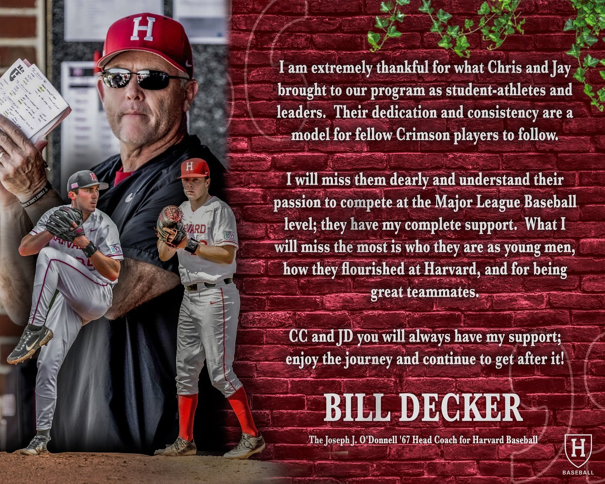 Coach Decker on Chris Clark and Jay Driver chasing their MLB dreams...

Best of luck to these two as they begin their professional careers! Thank you for all you have done for this program. You will be missed!

#OneCrimson | #ProCrimson