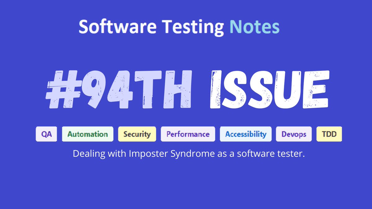 Hello everyone! 👋 The 94th issue on #SoftwareTesting is out. 👉 softwaretestingnotes.substack.com/p/issue-94-sof… Featuring: @AngelaRiggs_ , @buggylina, @eviltester, @marcellogalhard, @butchmayhew, @rustam_niyazov, @eliasnogueira, @KTeltov, @ImVikram7msd, @j19sch and more ! 👏 #QA #testing