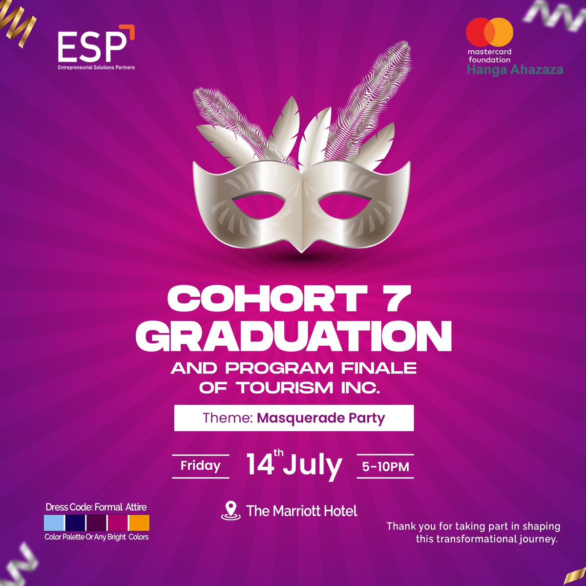 COHORT 7 GRADUATION &amp; PROGRAM FINALE 🎓

Join us this Friday, 14th July 2023, from 5pm to 10pm <a href="/KigaliMarriott/">Kigali Marriott Hotel</a> for an unforgettable evening of celebration as we bid farewell to our Cohort 7 and mark the grand finale of the Tourism Inc program!