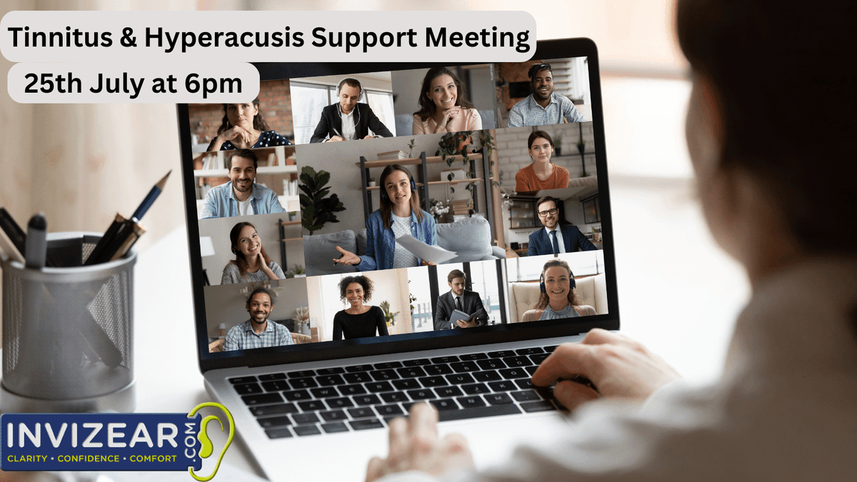 invizear's tweet photo. Join us for a lively and interesting online support meeting on Tuesday 25th July at 6pm. Sign up via https://t.co/9G1lpKiKmx #tinnitussupport https://t.co/xMzAXURVc5