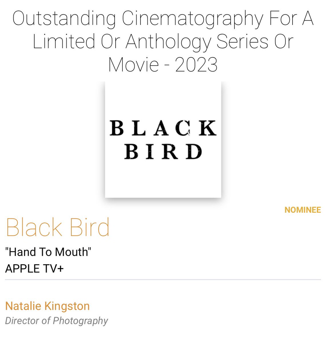 Another big shoutout to our friend Natalie Kingston, the extraordinary cinematographer, for this nomination!! ✨✨✨✨✨