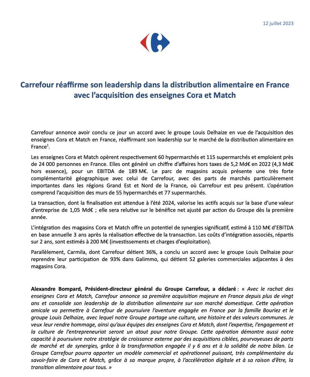 Dauvers70's tweet photo. #LEFILCONSO Acquisition de @CoraFrance et @supermarchematc  par @CarrefourFrance https://t.co/Mn0zBSl1Sk