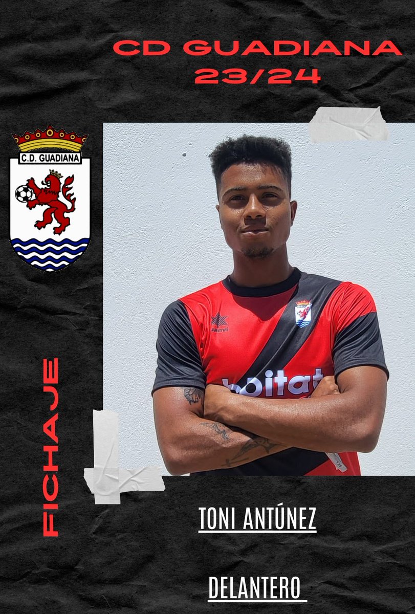 CD_Guadiana_'s tweet photo. 🔴⚫ █ 𝗙𝗜𝗖𝗛𝗔𝗝𝗘 █ 🔴⚫

✅ 𝗧𝗼𝗻𝗶 𝗔𝗻𝘁𝘂́𝗻𝗲𝘇 

Tenemos nuevo fichaje!! 

Toni es un delantero rápido y con desborde al que tenemos muchas ganas de ver por el Ernesto Sánchez Millán. 

Mucha suerte Toni

#CDGuadiana🔴⚫

2023/24 | #PrimeraExtremeña https://t.co/HASKKMZe9j