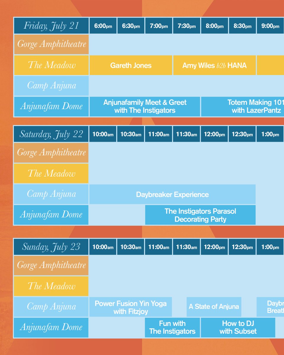 aboveandbeyond's tweet photo. Next week, we return to the Gorge for Group Therapy Weekender 2023. Here's our full schedule for the weekend, including the introduction of two brand new areas: Camp Anjuna and the Anjunafamily Dome.

Full schedule and final tickets available now: https://t.co/yHM3jWY5Go https://t.co/Nm5JZqjPXr