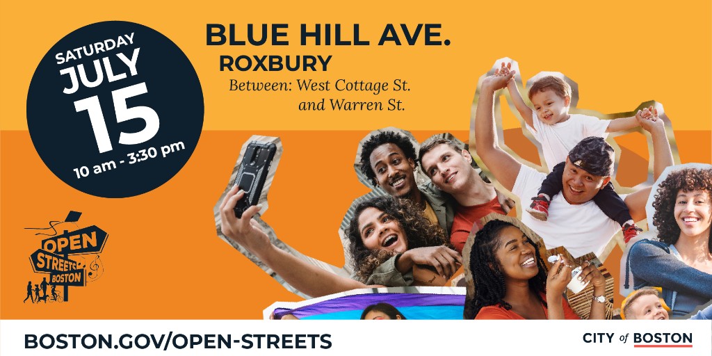 Join us Saturday, July 15, for Open Streets Boston: Blue Hill Ave. when we will transform Blue Hill Ave. in Roxbury into a pedestrian-friendly open space with a family fun zone, live art & entertainment, and so much more! Learn more ➡️ boston.gov/open-streets
