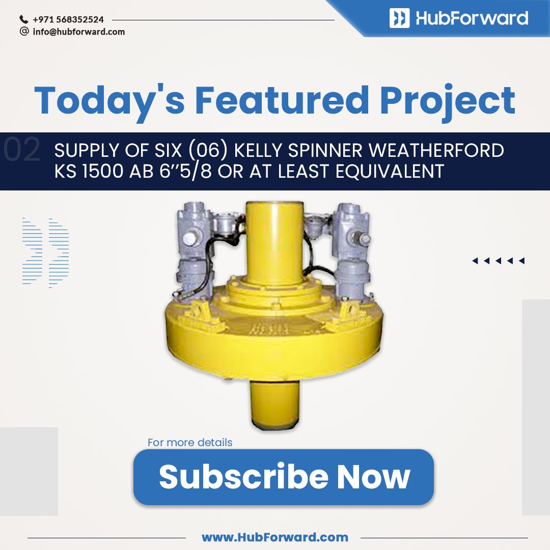 🌟 Discover an Exciting Tender Opportunity on HubForward! 🚀

A renowned organization, has recently released a national and international open invitation for the supply of (06) Kelly Spinner Weatherford KS 1500 AB 6''5/8 or at least equivalent
hubforward.com