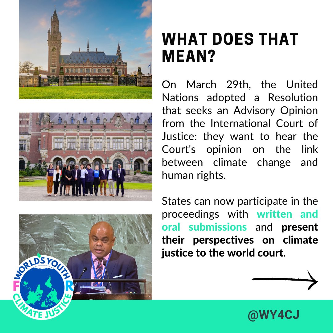 WY4CJ's tweet photo. ⏱️The deadline for States to send arguments and perspectives on climate justice to the World Court is only 100 days away today! 🗓️
👉 More information: https://t.co/ArFRwNGMUy 🌿🌍

#AOletsGO  #CallingOnAllStates #OurFutureOurRights #ICJAO4Climate #ClimateJustice #ClimateChange https://t.co/oygPkM4YqZ