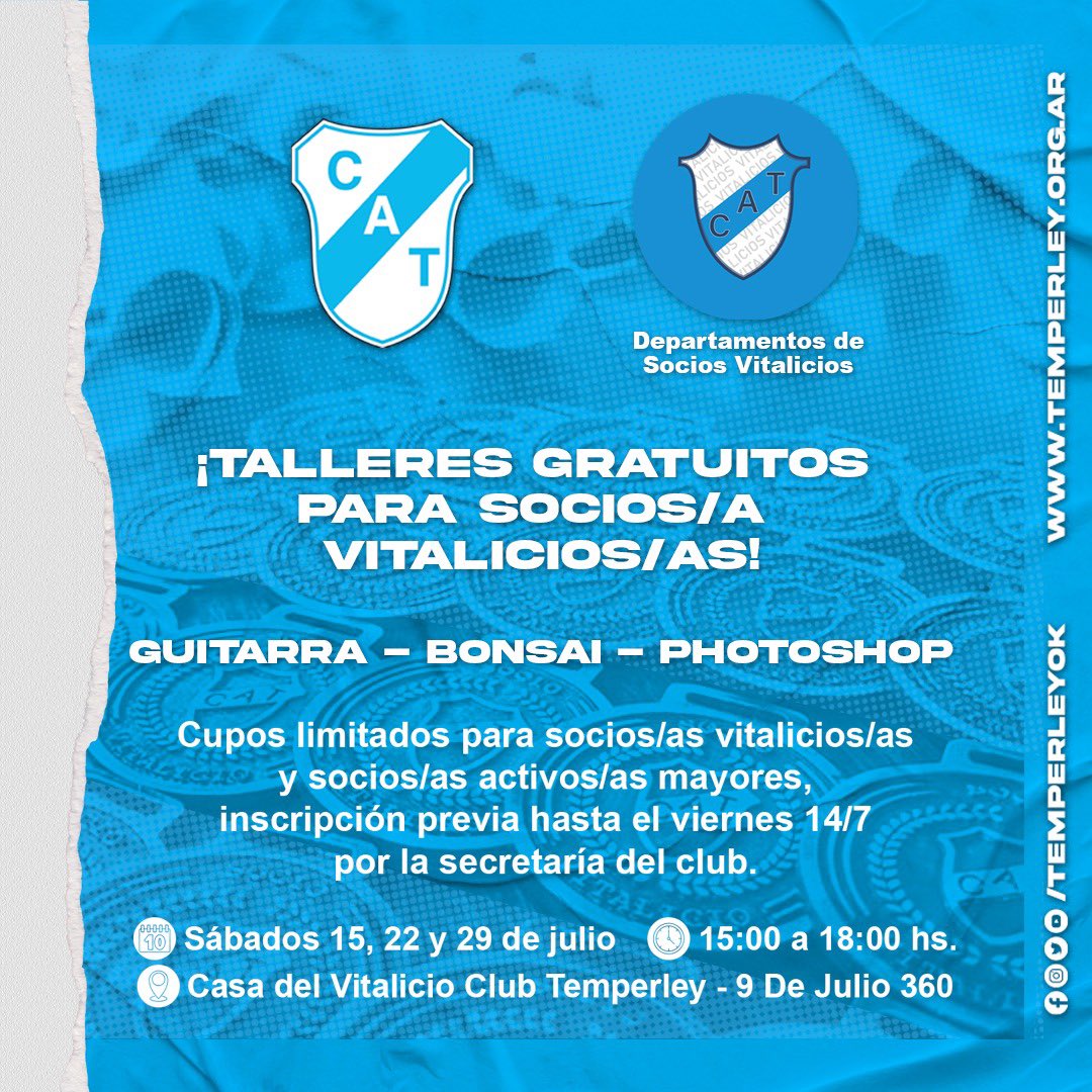 EGasoleros's tweet photo. 🚨TALLERES GRATUITOS PARA SOCIAS/OS VITALICIOS/AS
#temperley #socios #vitalicios. #gasolero https://t.co/44w7aZvgww