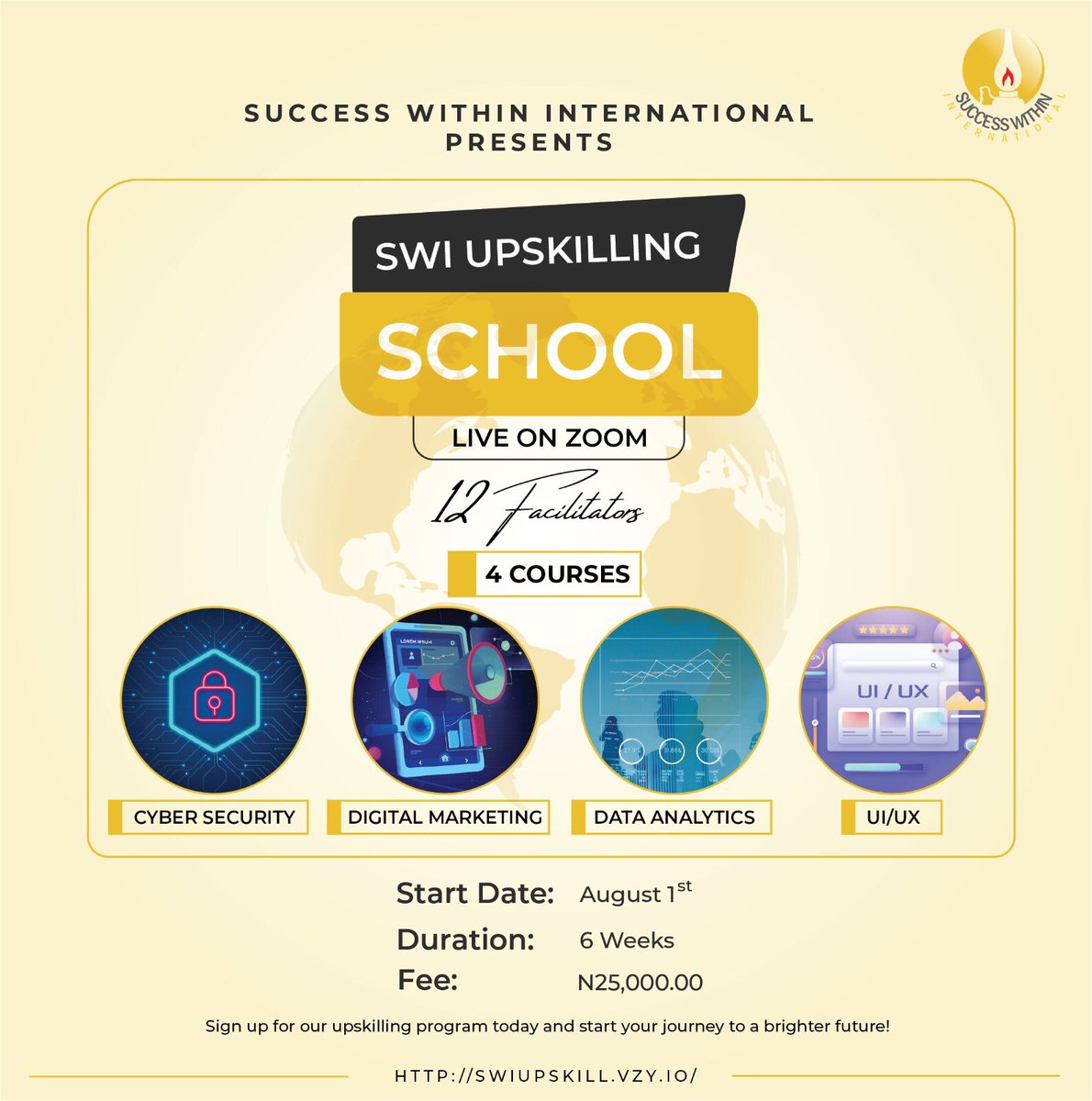 We are calling on all learners! 

Do you want to empower yourself through eduaction? Or would you like more doors of opportunity to open for you? 

Then this great news is for you..

SWI is launching its Upskilling school.. 🥳🥳

Do not hesitate to level up your skillset 📖🔥