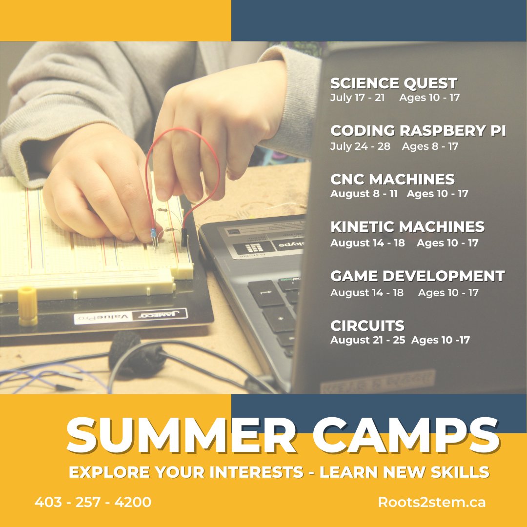 Roots2STEM's tweet photo. Explore your interests! 
Learn new skills! 
Have an unforgettable summer! 

#roots2stem #summercamp https://t.co/8zj0bBKk0I