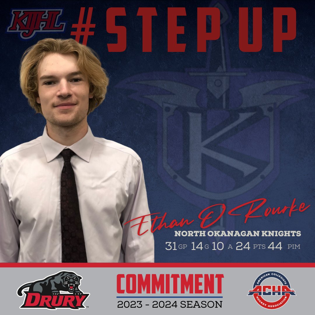 Congrats to Ethan O'Rourke (<a href="/NOKnights/">North Okanagan Knights</a>) who will join <a href="/drurypanthers/">Drury Panthers</a> for the coming season.
Read: ow.ly/bcVO50P9KIT

#KIJHL #stepup