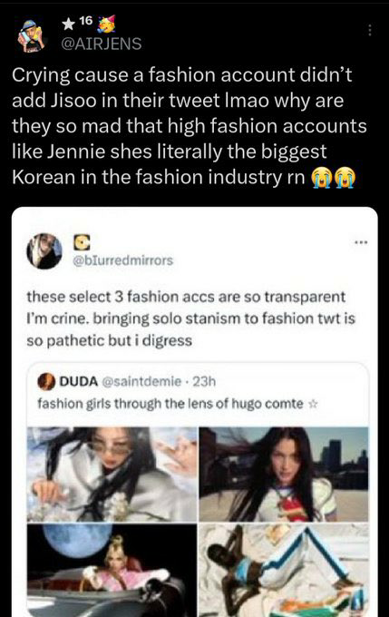 amorsmontage's tweet photo. "Biggest Korean in the fashion industry " yet she's the only member without a fashion achievement 😭 is she the first Asian to be the cover of vogue France? No! Is she the first kpop idol to attend the met gala? No!  But you got a few fashion accounts that stan her so congrats💞 https://t.co/4Q5XuUJdvX