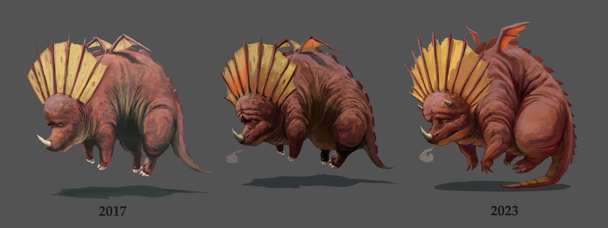 ✨Repainted an old piece and here's the evolution of this little dragon guy c: 

#glowup #dragons #fantasyart #digitalart